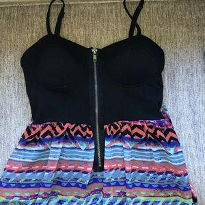 Y2K High Low Printed Dress with Zip-Up Bustier Top